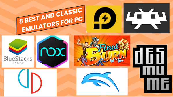 an image contain 8 best and classic emulator for PC in 2023
